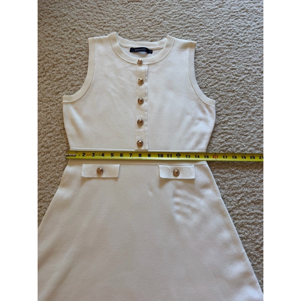 MEROKEETY Women's White Knit Sleeveless Sweater Dress With Golden Buttons Size S - Picture 16 of 16